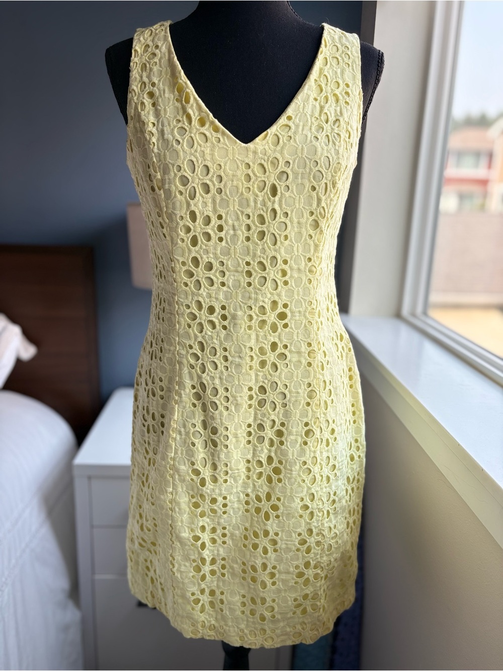 Tommy Hilfiger Butter Yellow Eyelet V-Neck Sleeveless Mini Dress